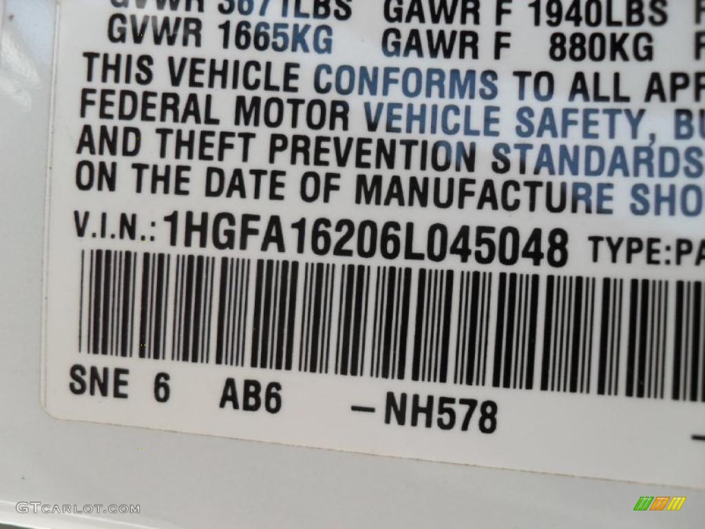 2006 Civic DX Sedan - Taffeta White / Gray photo #9