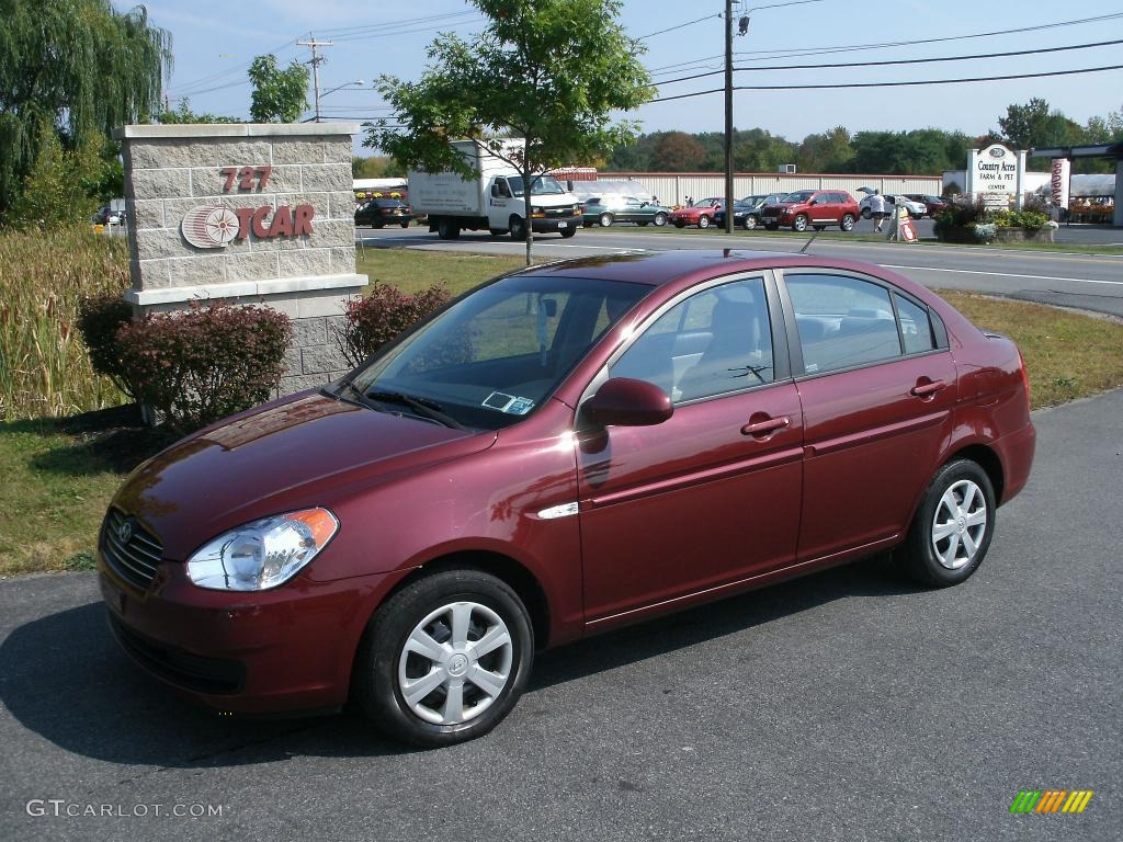 2007 Accent GLS Sedan - Wine Red / Gray photo #1