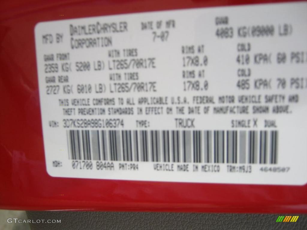 2008 Dodge Ram 2500 Lone Star Edition Quad Cab 4x4 Color Code Photos