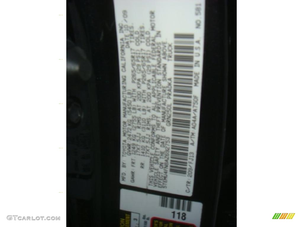 2010 Tacoma Color Code 209 for Black Sand Pearl Photo #37222566