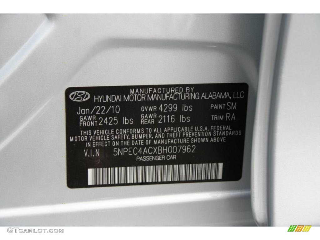 2011 Sonata Color Code SM for Radiant Silver Photo #37232391