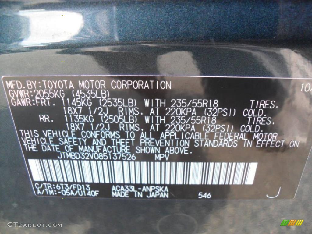 2008 RAV4 Color Code 6T3 for Black Forest Pearl Photo #37252888
