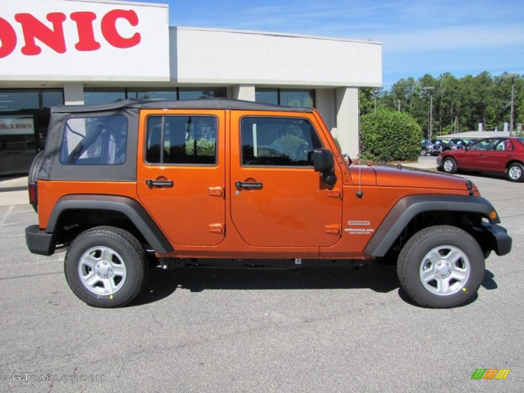 Mango Tango Pearl 2011 Jeep Wrangler Unlimited Sport 4x4 Exterior Photo #37256644