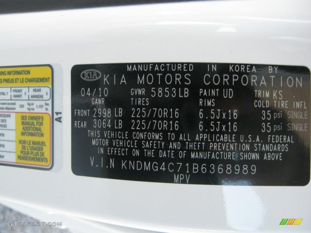 2011 Sedona Color Code UD for Clear White Photo #37262356