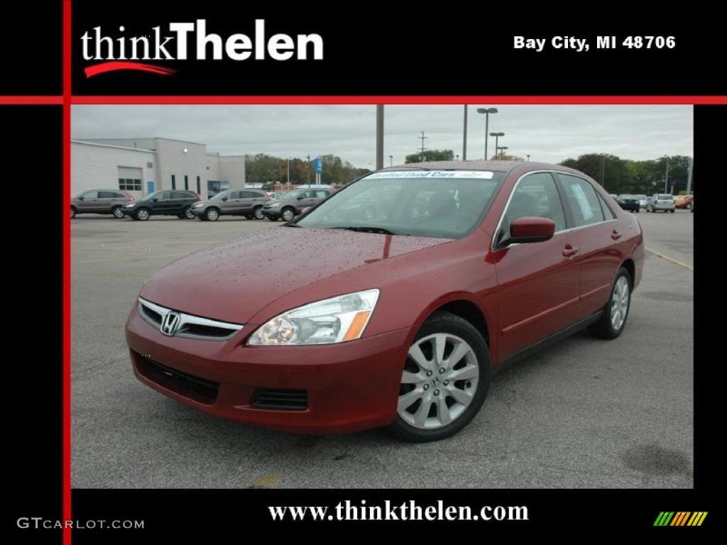 2007 Accord SE V6 Sedan - Moroccan Red Pearl / Gray photo #1