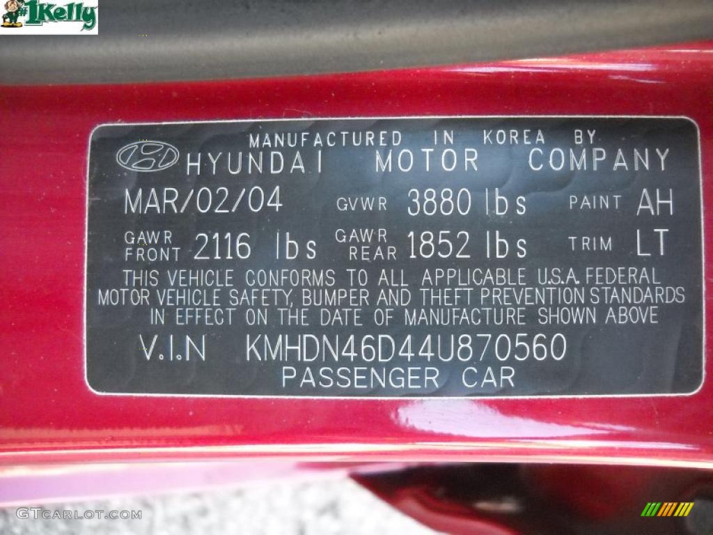 2004 Elantra GLS Sedan - Crimson Dark Red / Dark Gray photo #10