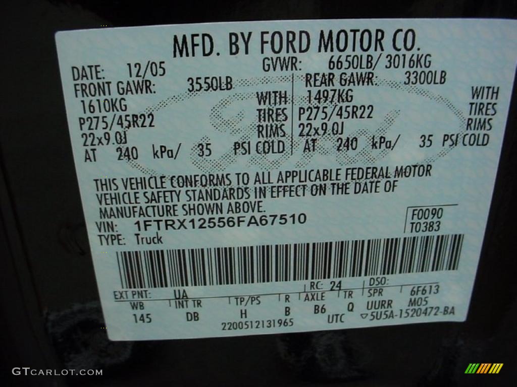 2006 F150 Color Code UA for Black Photo #37302509