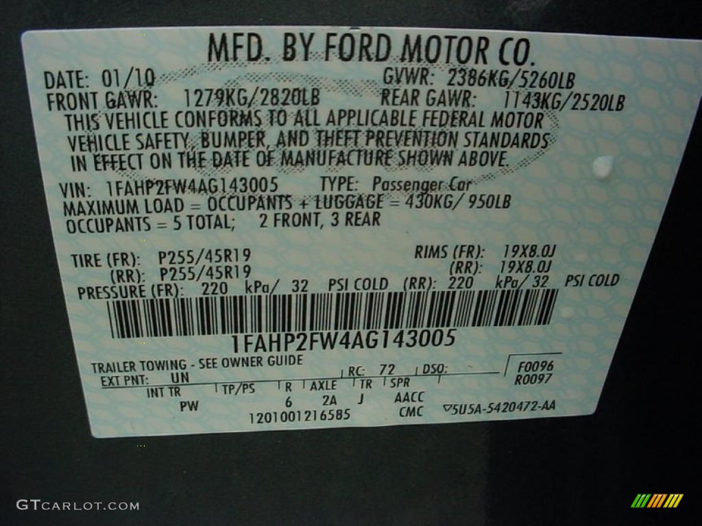 2010 Taurus Color Code UN for Steel Blue Metallic Photo #37304469