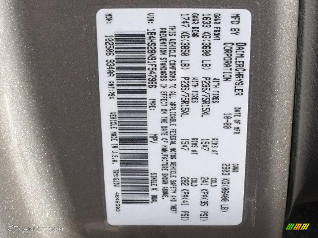 2001 Durango Color Code PS4 for Bright Platinum Metallic Photo #37304477