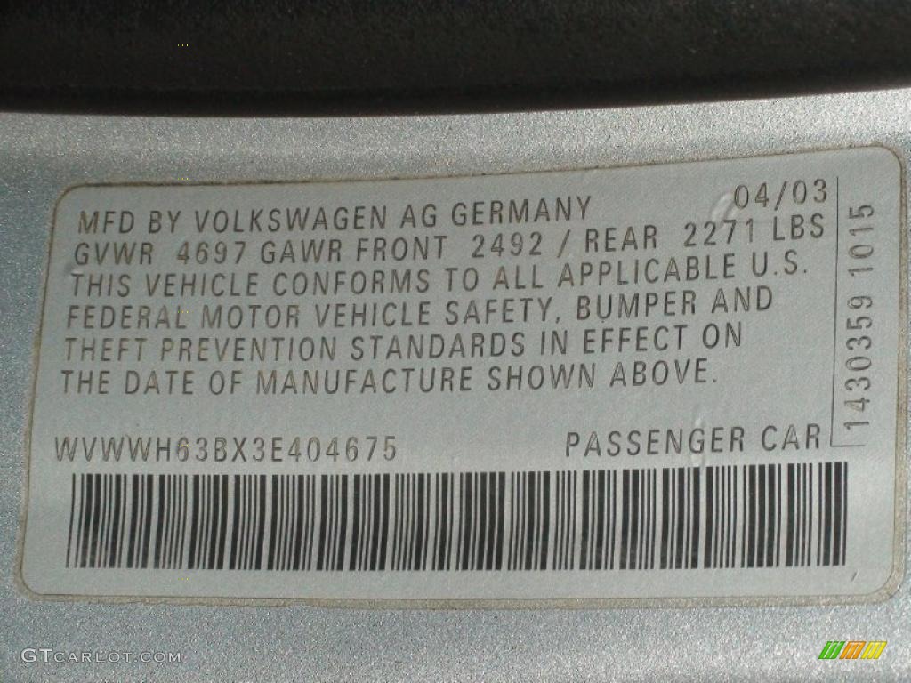 2003 Passat GLX Wagon - Reflex Silver Metallic / Grey photo #34