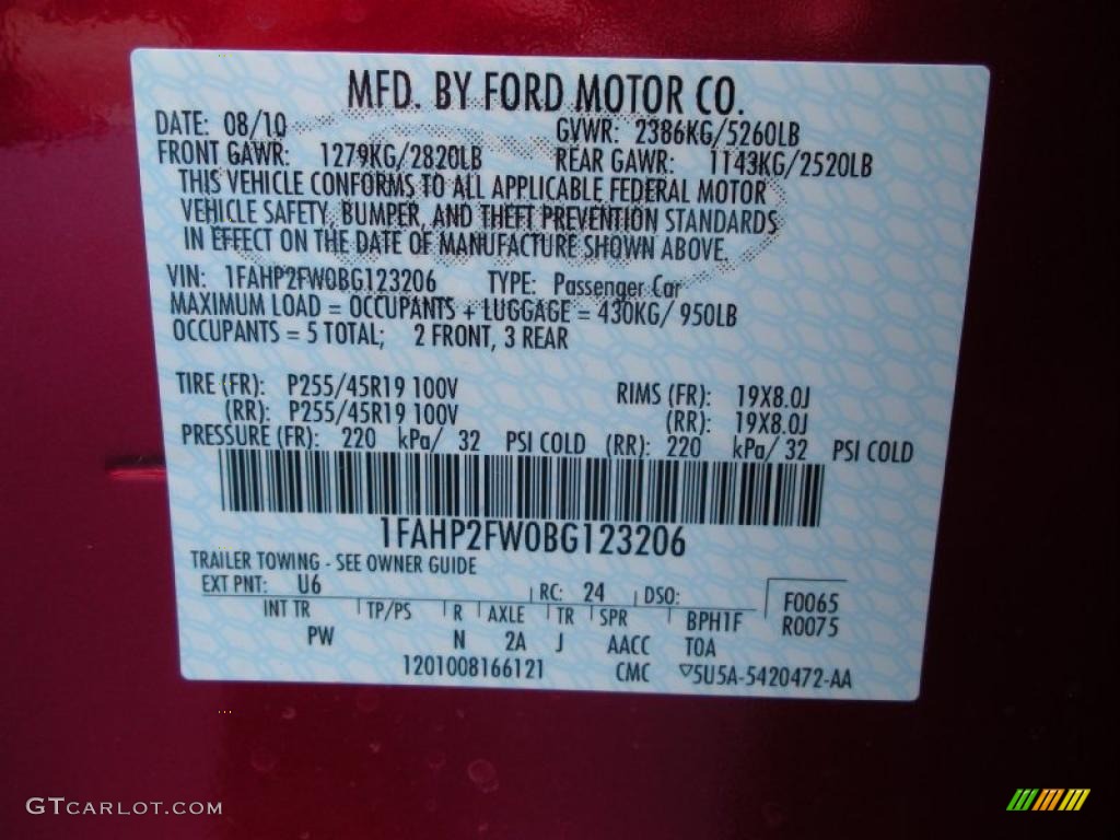 2011 Taurus Color Code U6 for Red Candy Photo #37307661