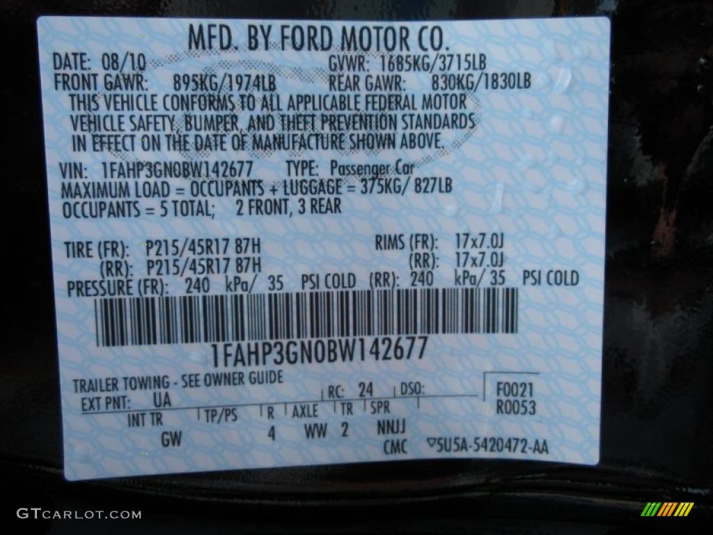 2011 Focus Color Code UA for Ebony Black Photo #37309321