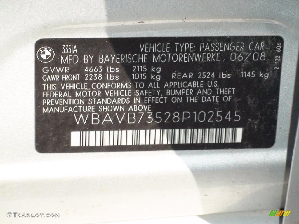 2008 BMW 3 Series 335i Sedan Info Tag Photo #37316808