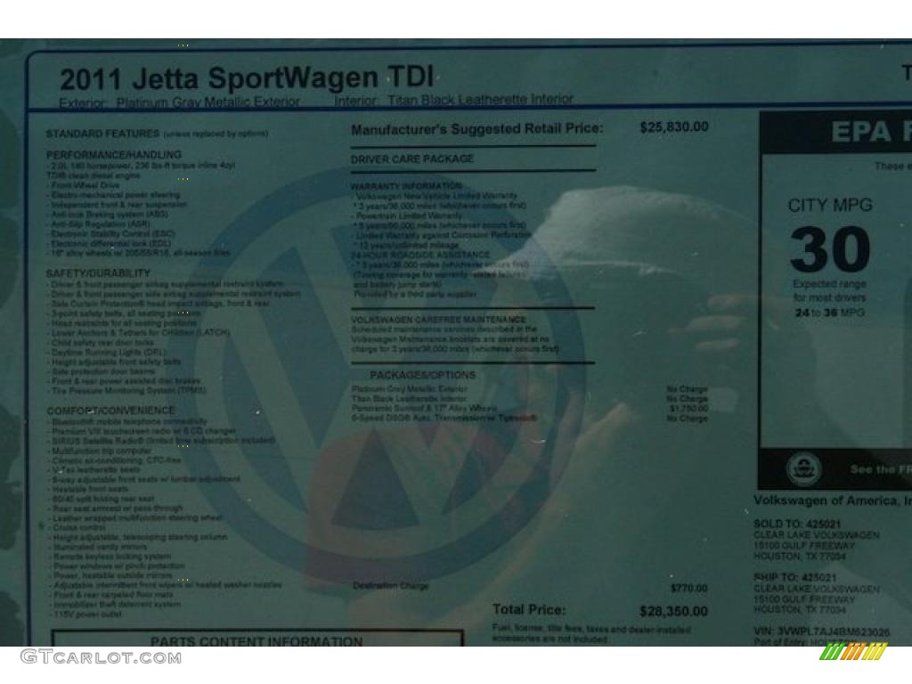 2011 Jetta TDI SportWagen - Platinum Gray Metallic / Titan Black photo #11