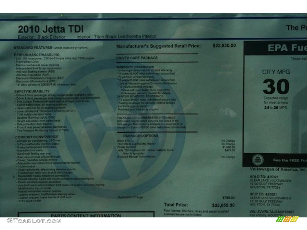2010 Volkswagen Jetta TDI Sedan Window Sticker Photo #37320569