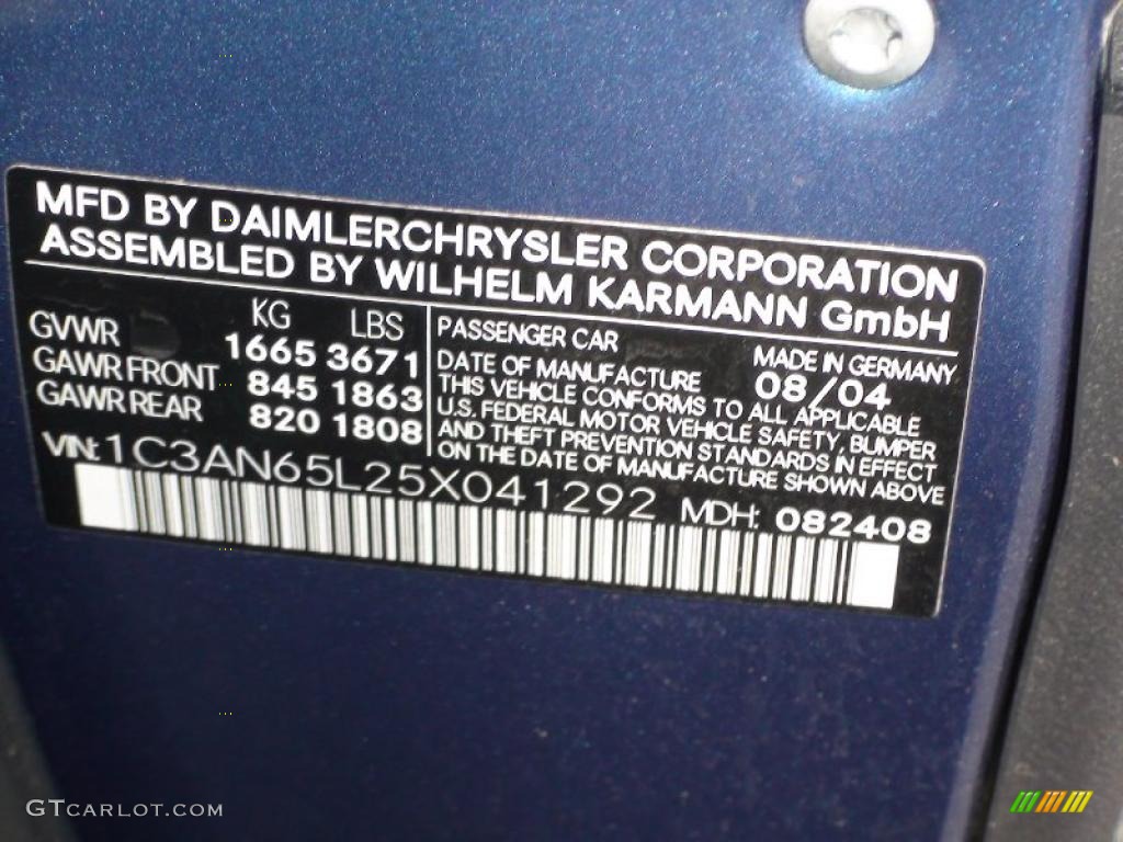 2005 Chrysler Crossfire Limited Roadster Info Tag Photo #37320657