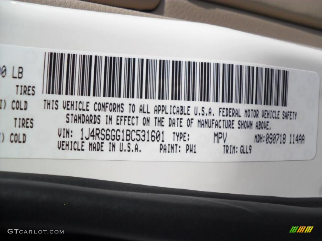 2011 Grand Cherokee Color Code PW1 for Stone White Photo #37334956