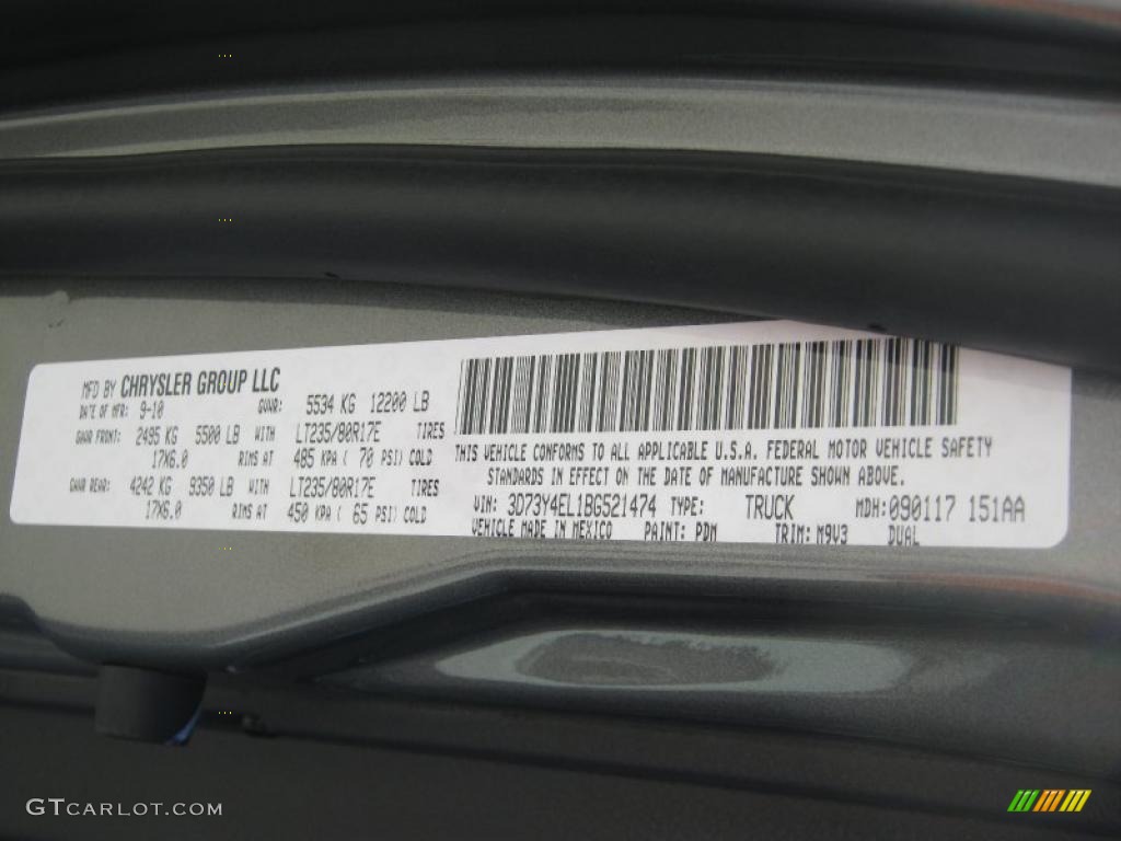2011 Ram 3500 HD Color Code PDM for Mineral Gray Metallic Photo #37350656