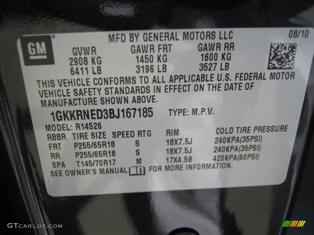 2011 GMC Acadia SL Info Tag Photo #37351984