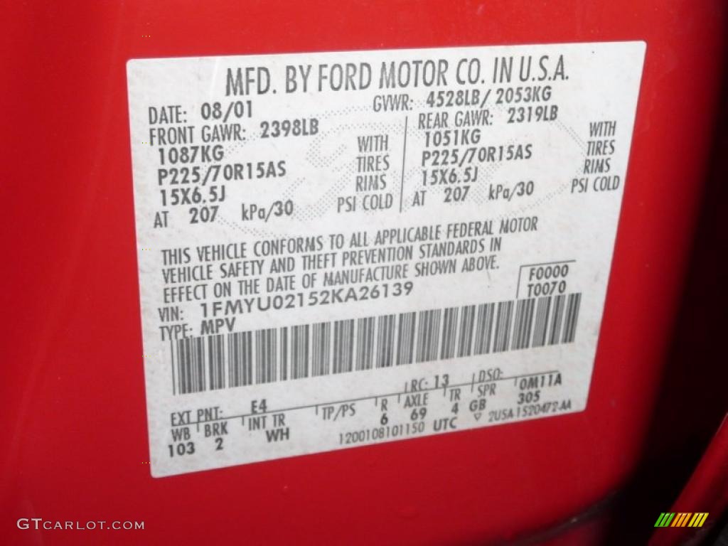 2002 Escape Color Code E4 for Bright Red Photo #37370131