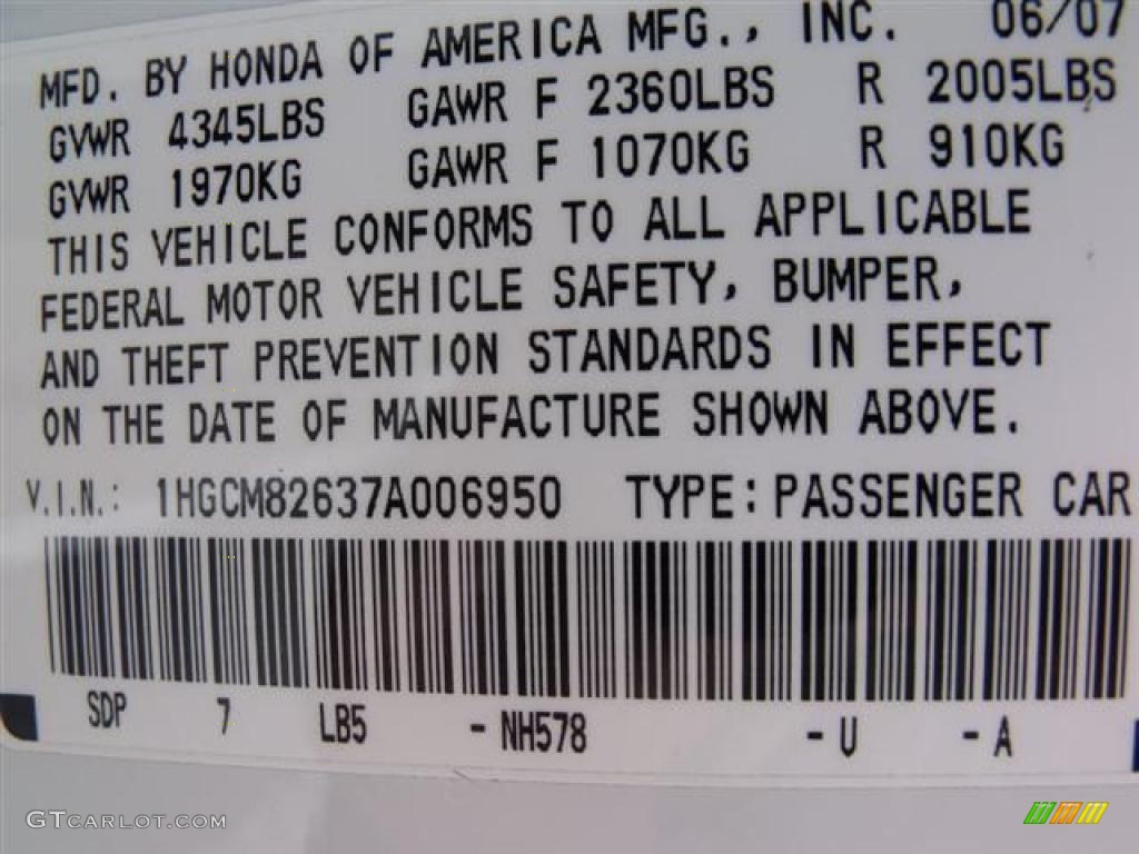 2007 Accord EX V6 Coupe - Taffeta White / Ivory photo #34