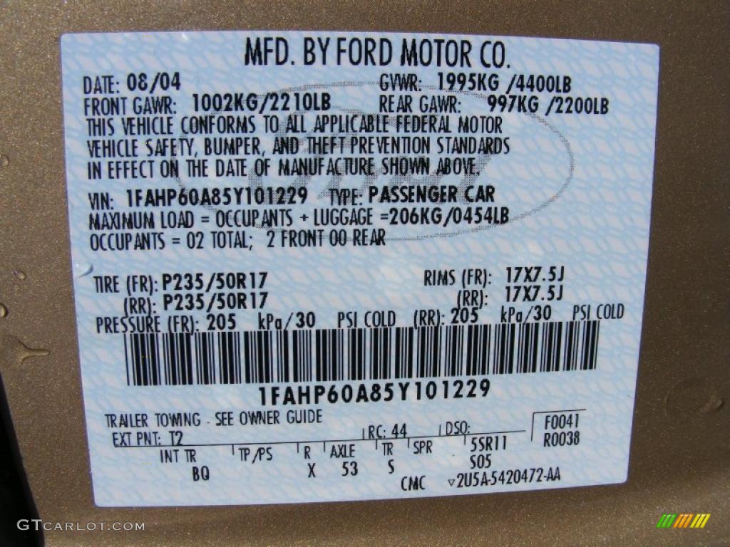 2005 Thunderbird Color Code T2 for Bronze Metallic Photo #37385854