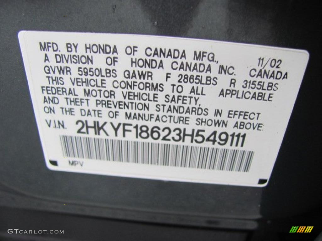 2003 Honda Pilot EX-L 4WD Info Tag Photo #37386636