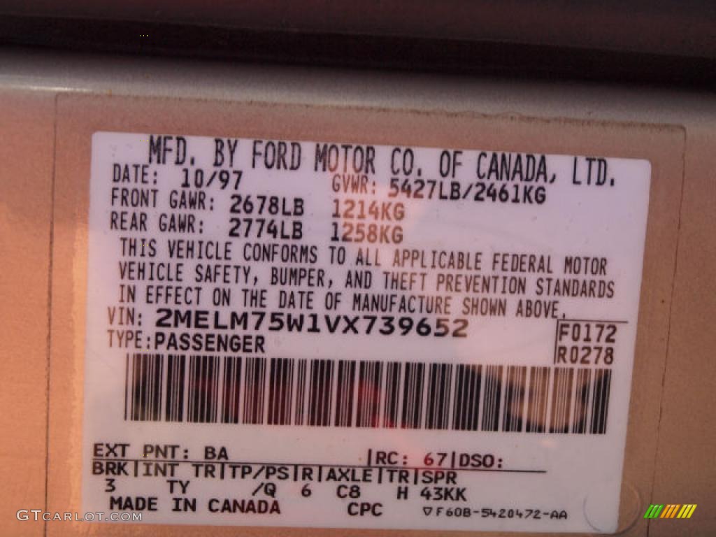 1997 Grand Marquis Color Code BA for Light Prairie Tan Metallic Photo #37399532