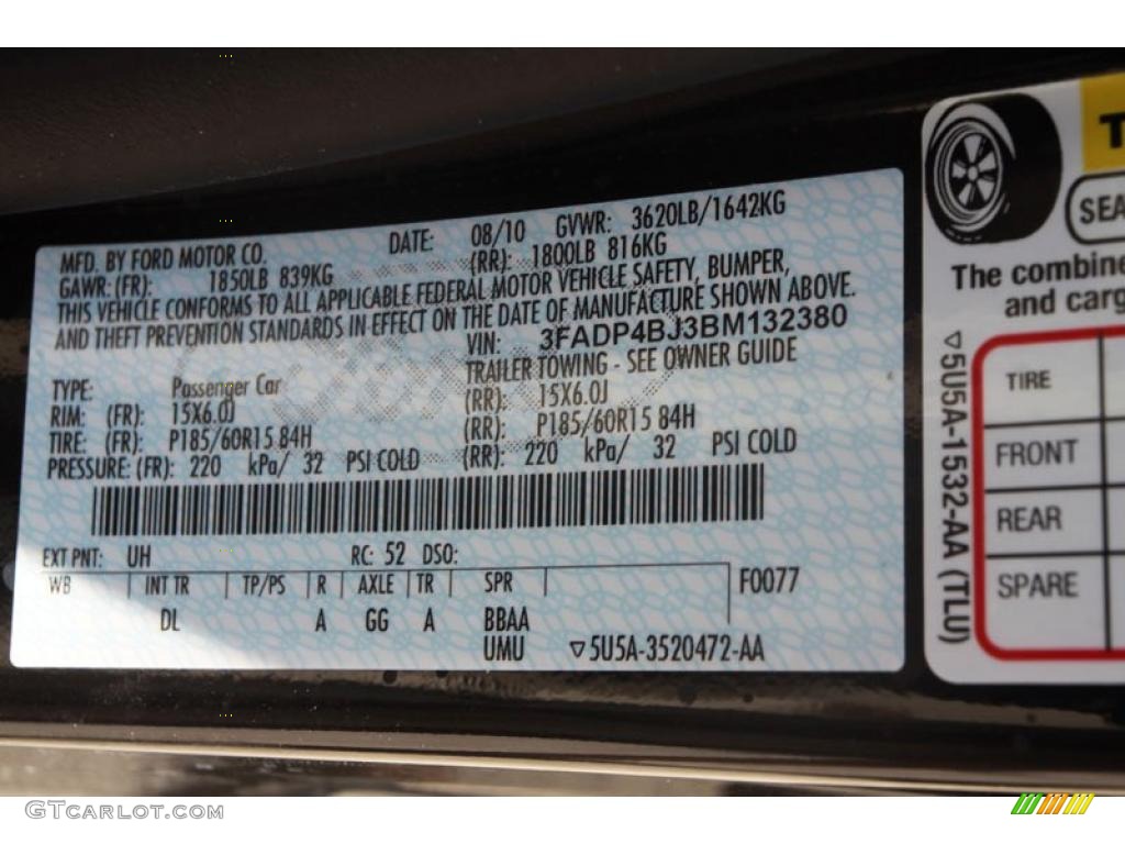 2011 Fiesta Color Code UH for Tuxedo Black Metallic Photo #37413954