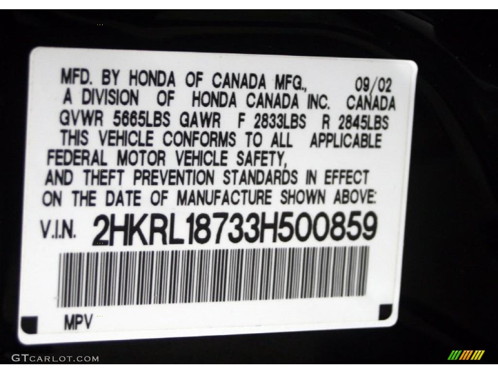 2003 Honda Odyssey EX-L Info Tag Photos