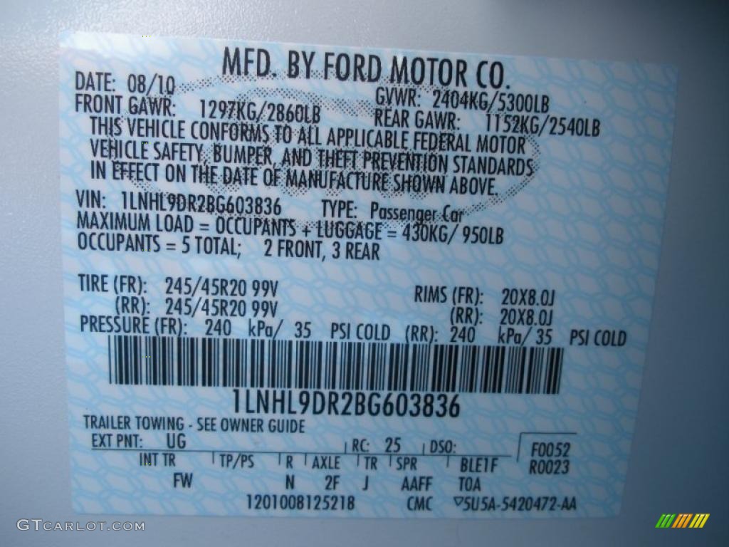 2011 MKS Color Code UG for White Platinum Metallic Tri-Coat Photo #37448970