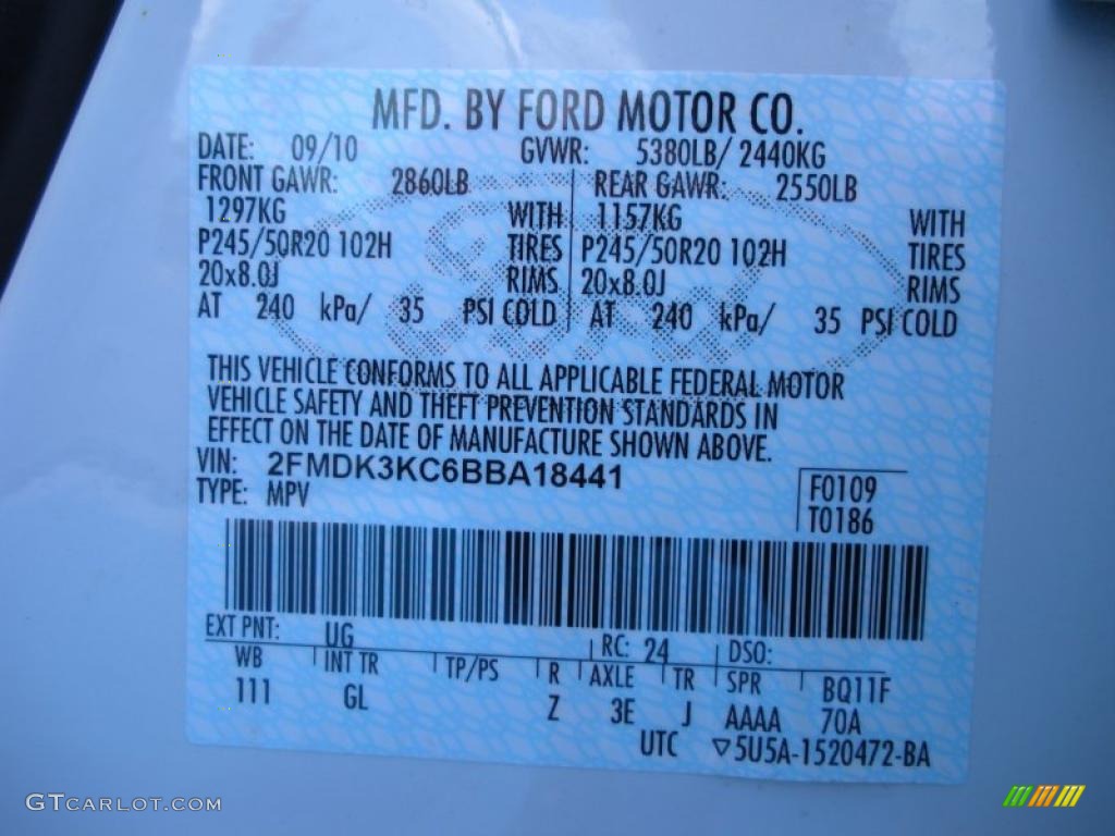 2011 Edge Color Code UG for White Platinum Tri-Coat Photo #37449630