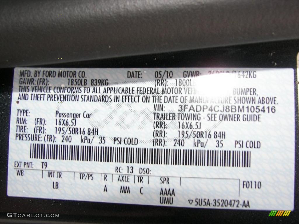 2011 Fiesta Color Code T9 for Monterey Grey Metallic Photo #37483265
