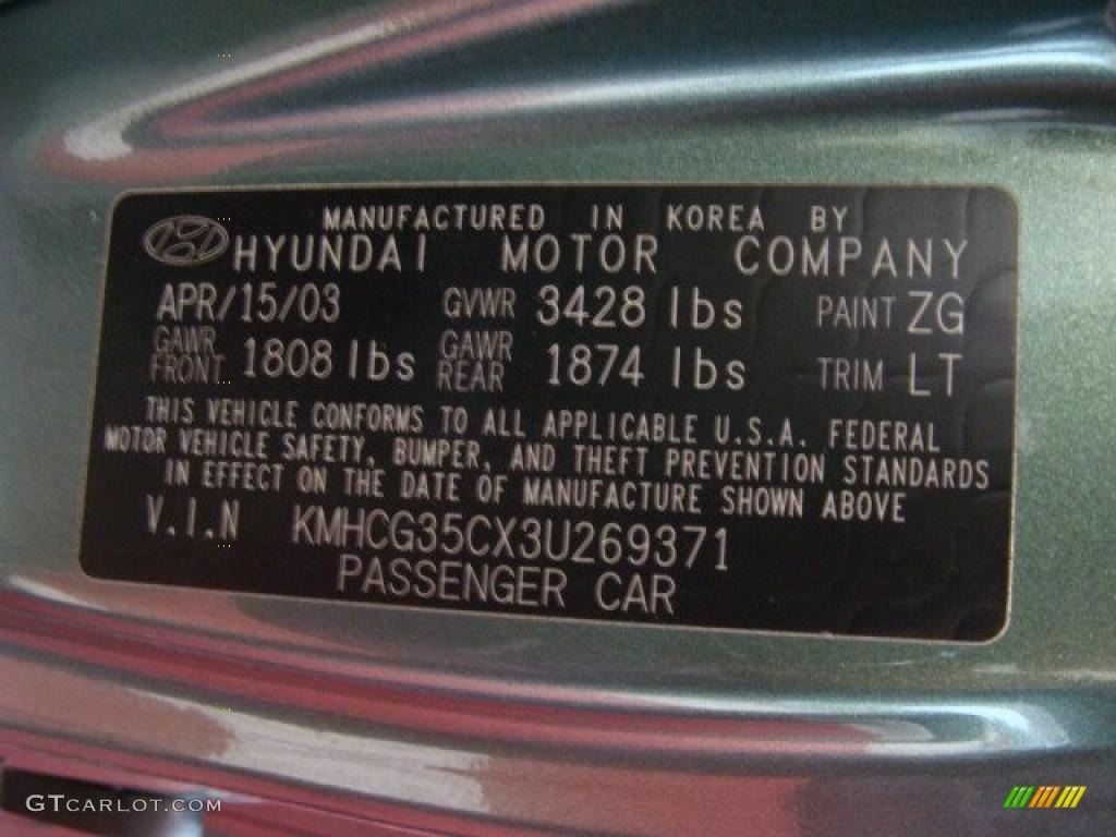 2003 Hyundai Accent GT Coupe Color Code Photos