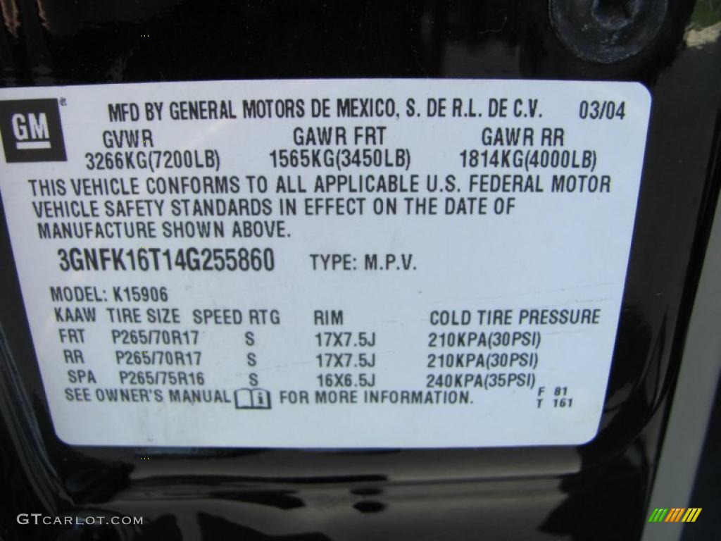 2004 Chevrolet Suburban 1500 Z71 4x4 Info Tag Photo #37489053