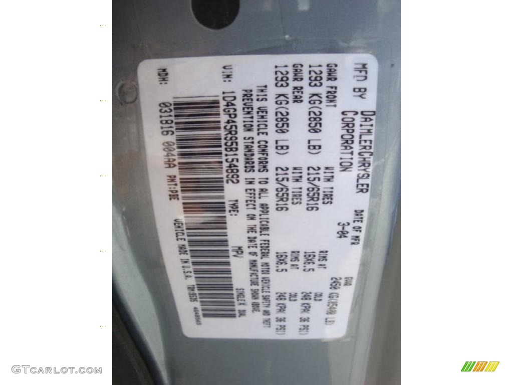2005 Caravan Color Code PBE for Butane Blue Pearl Photo #37497968