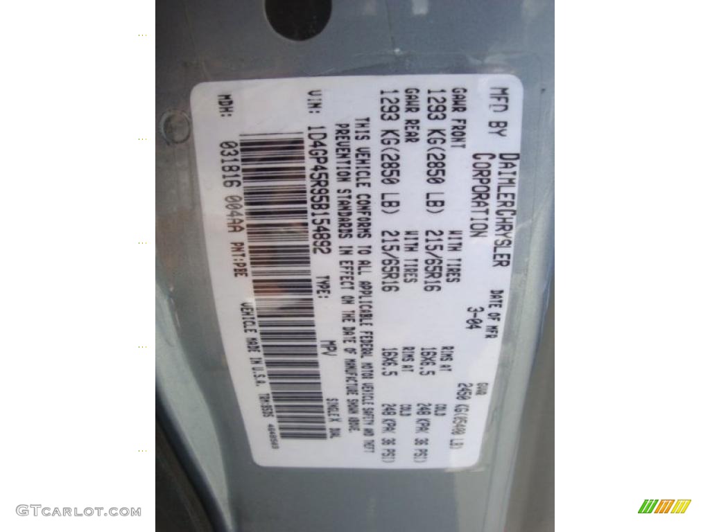 2005 Dodge Caravan SXT Color Code Photos