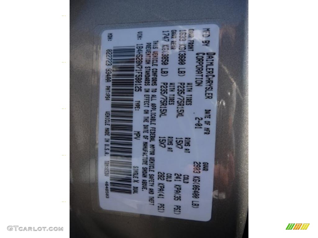 2001 Durango Color Code PS4 for Bright Platinum Metallic Photo #37500952