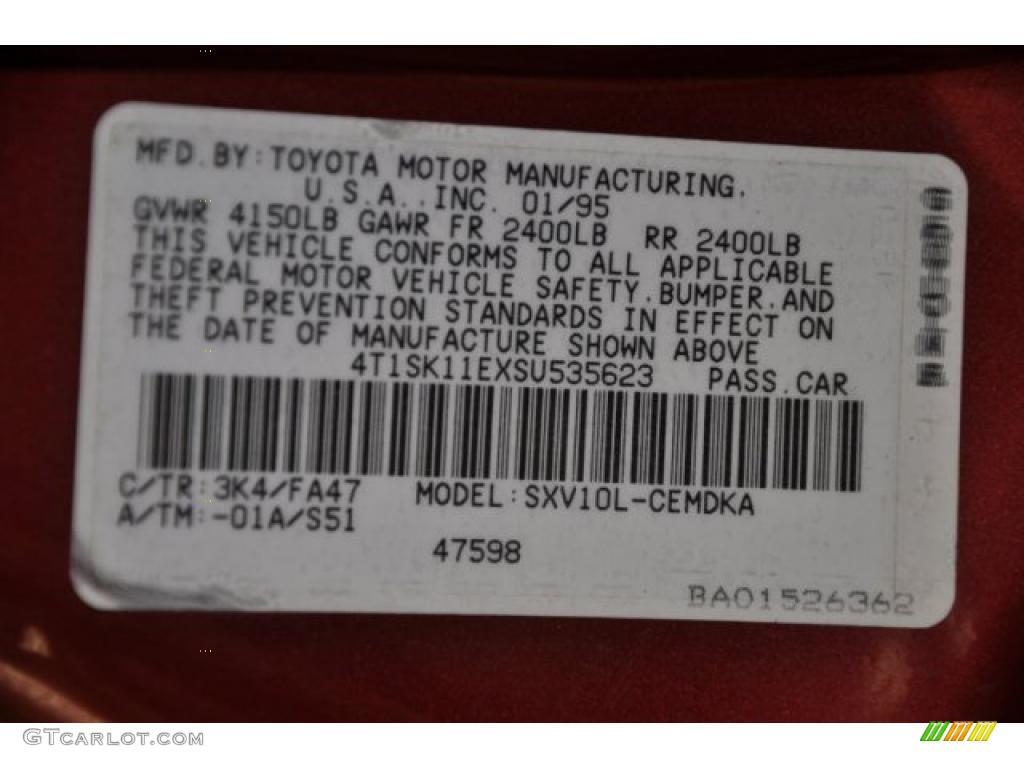 1995 Camry DX Sedan - Sunfire Red Metallic / Beige photo #10