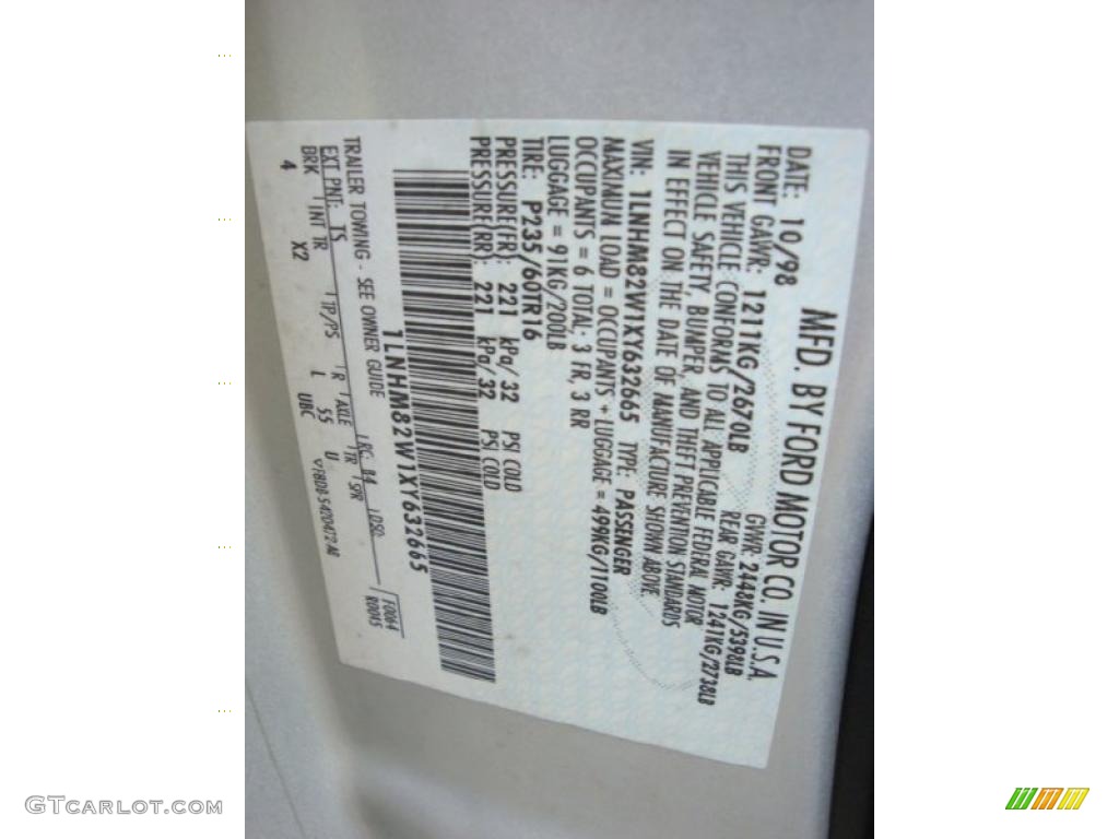 1999 Town Car Color Code TS for Silver Frost Metallic Photo #37506585