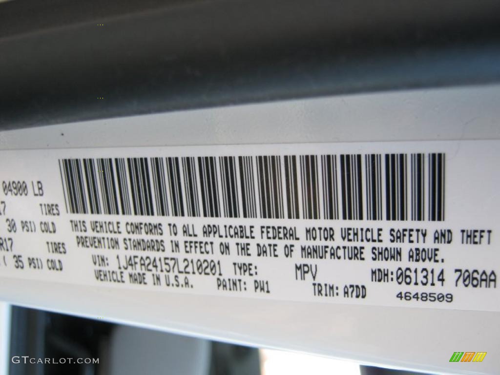 2007 Wrangler Color Code PW1 for Stone White Photo #37517066