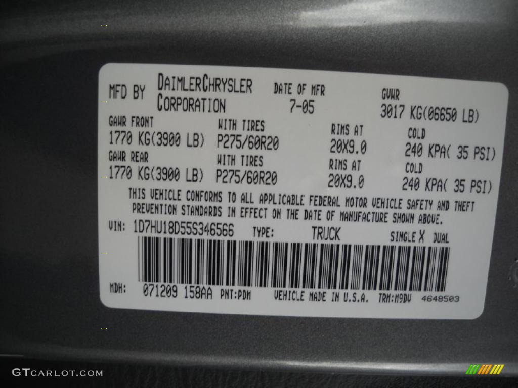 2005 Ram 1500 Color Code PDM for Mineral Gray Metallic Photo #37526431