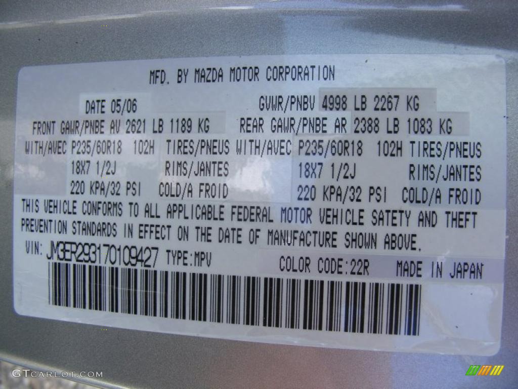 2007 CX-7 Color Code 22R for Liquid Platinum Metallic Photo #37527823