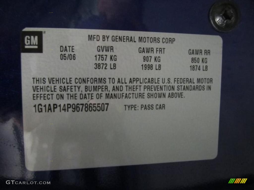 2006 Chevrolet Cobalt SS Supercharged Coupe Info Tag Photo #37532916