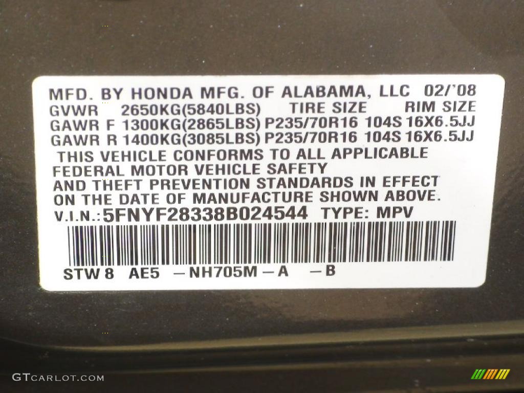 2008 Pilot Color Code NH705M for Nimbus Gray Metallic Photo #37549160