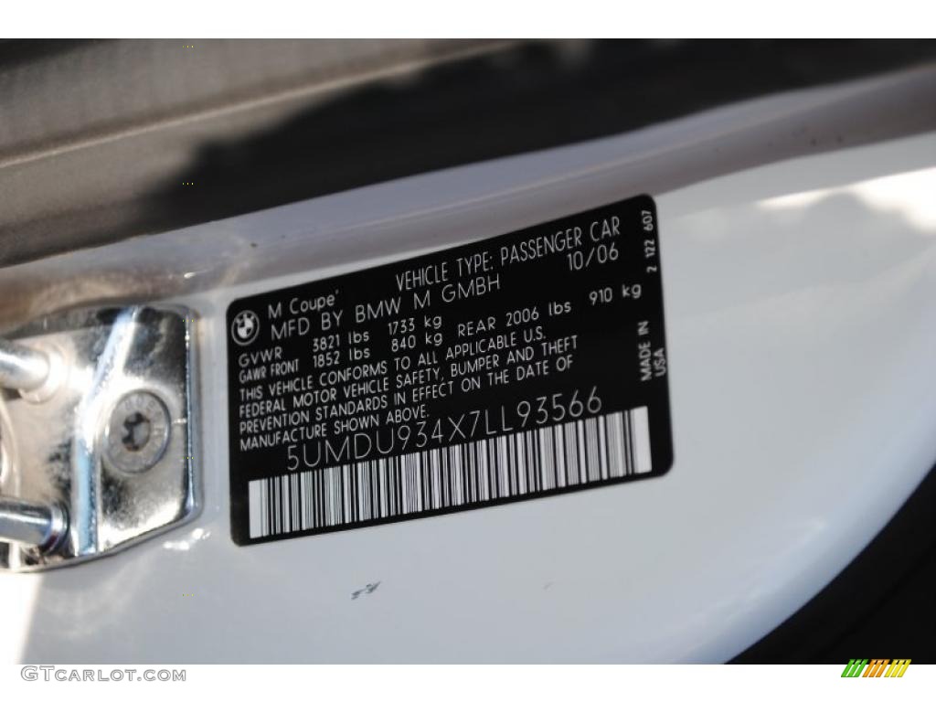 2007 BMW M Coupe Info Tag Photo #37550520