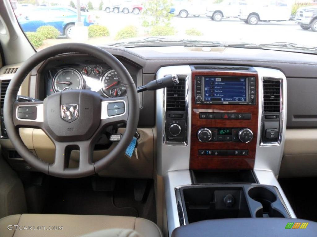 2011 Dodge Ram 3500 HD Laramie Crew Cab 4x4 Dually Light Pebble Beige/Bark Brown Steering Wheel Photo #37560212