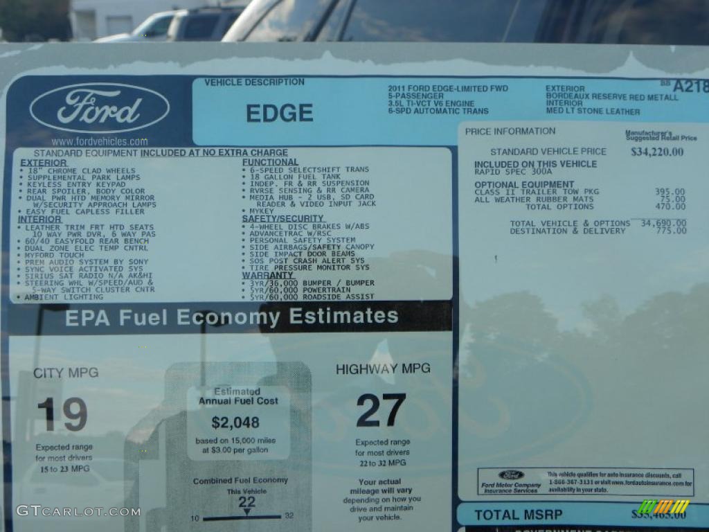 2011 Ford Edge Limited Window Sticker Photo #37560960