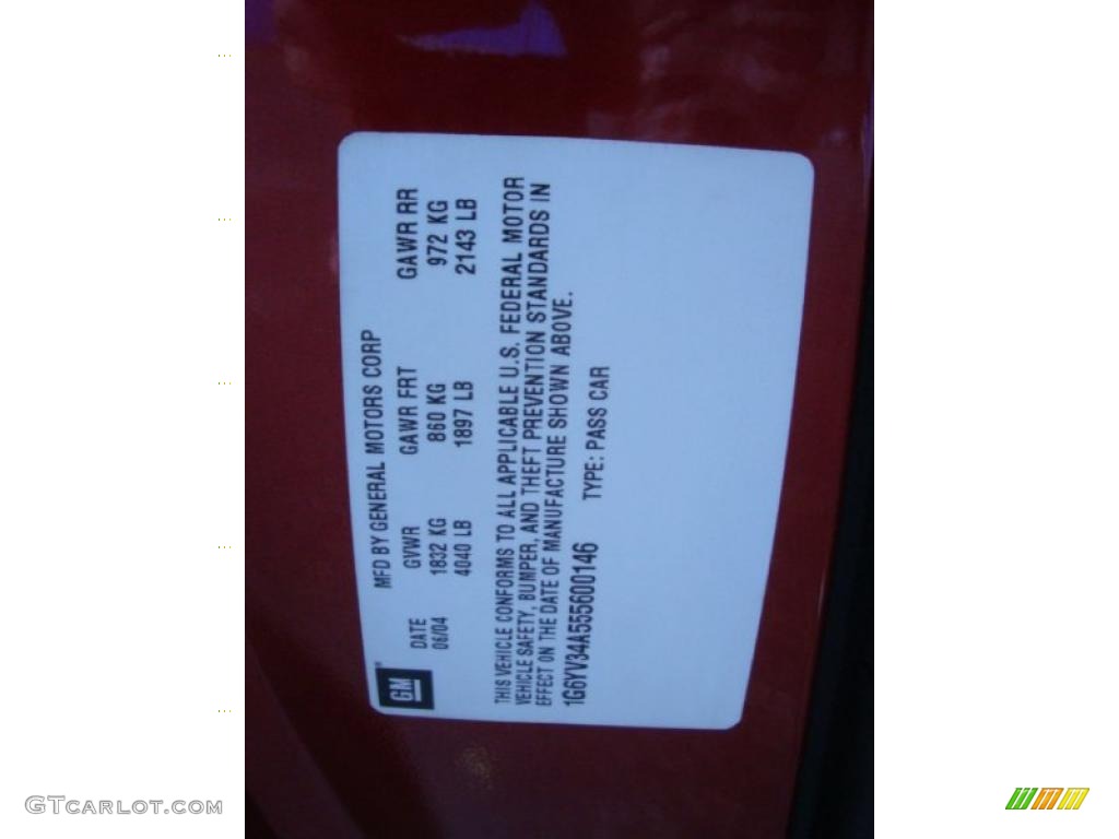 2005 Cadillac XLR Roadster Info Tag Photo #37571146