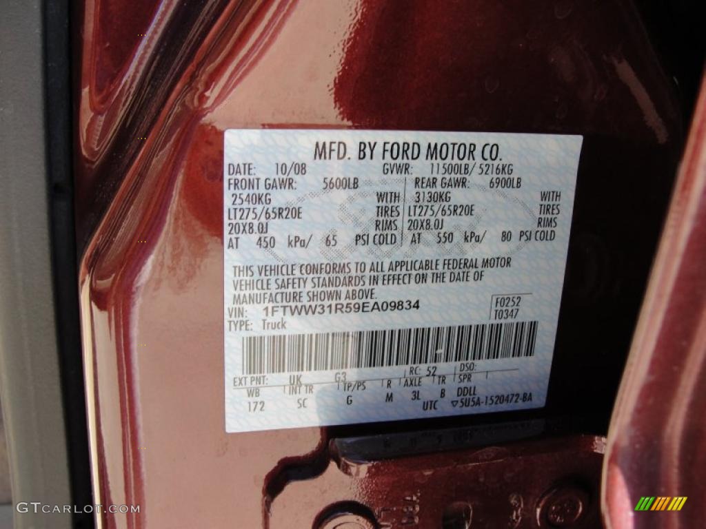 2009 F350 Super Duty Color Code UK for Royal Red Metallic Photo #37579191
